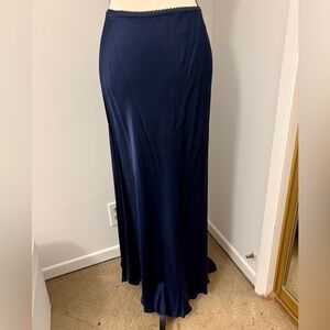 Elegant Navy Blue Silky Maxi Skirt